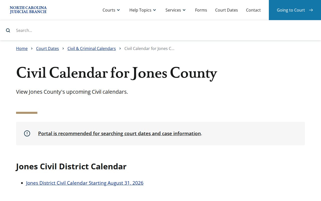 Jones County court calendar civil record search endpoint