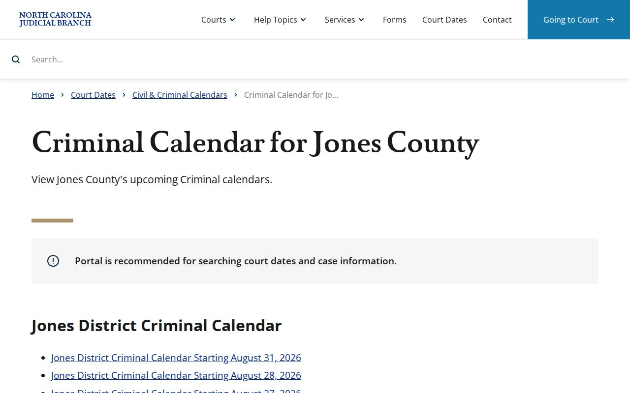 Jones County criminal court schedule record search endpoint