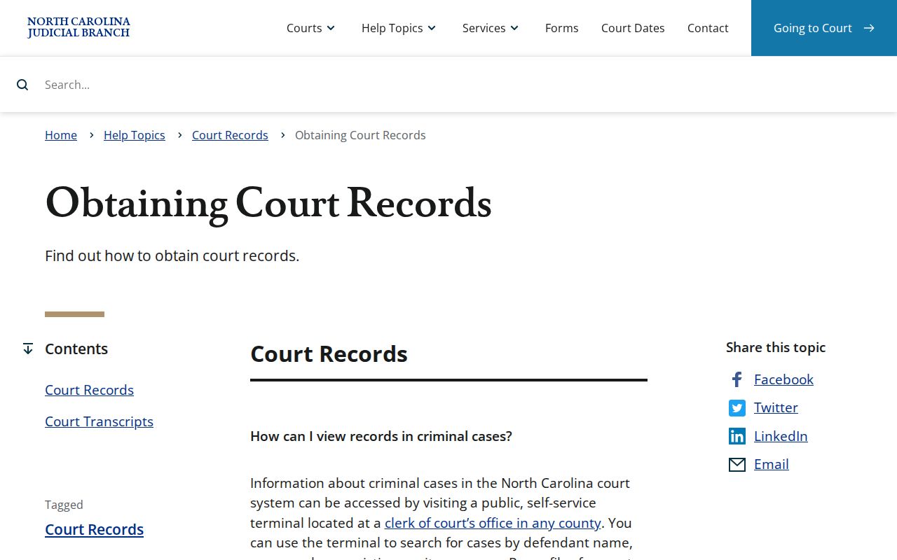 Jones County court case records access information from the North Carolina court records page
