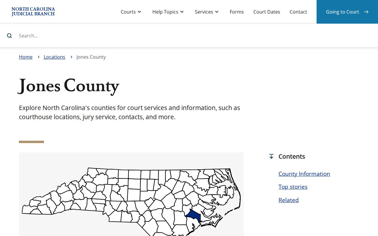 Jones County court docket links on the official North Carolina courts location page