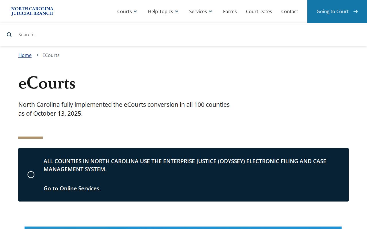 Jones County court docket access through the North Carolina eCourts overview