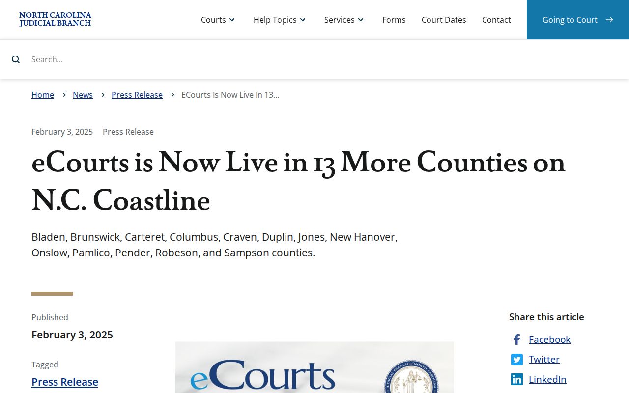 Jones County court docket and court calendar access after the North Carolina eCourts rollout