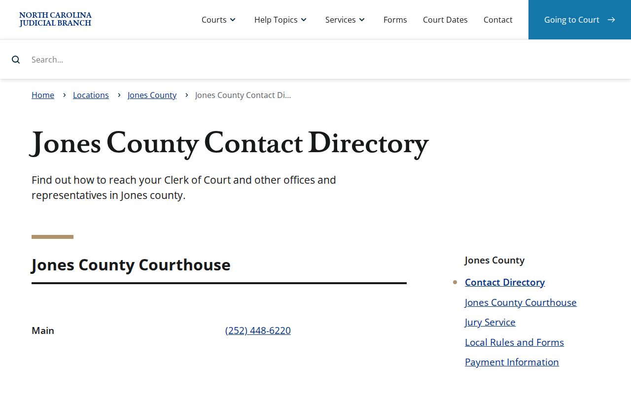 Trenton court records routing through the Jones County Clerk and magistrate directory